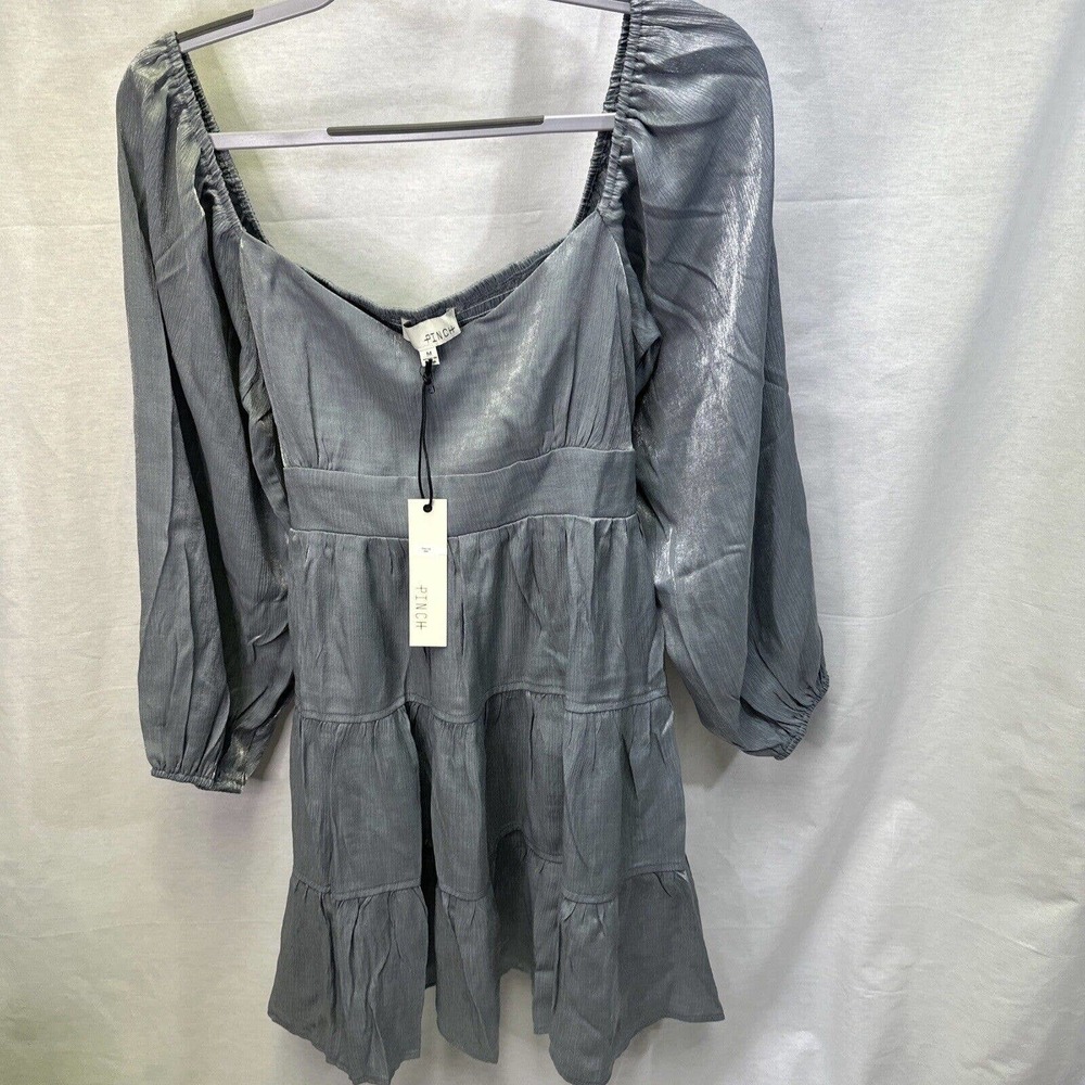 NWT PINCH Ladies M Silver Long Sleeve Ruffled Dress Party Christmas